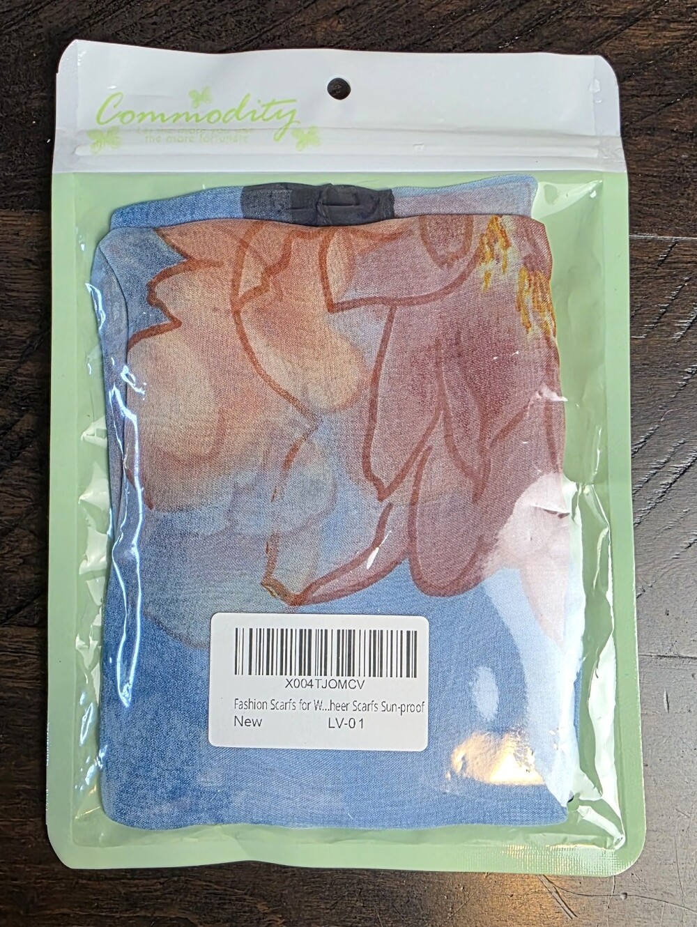 NWT Floral Chiffon Scarf Blue Peach Watercolor Peony Lightweight Shawl 63 × 20 - Picture 9 of 9